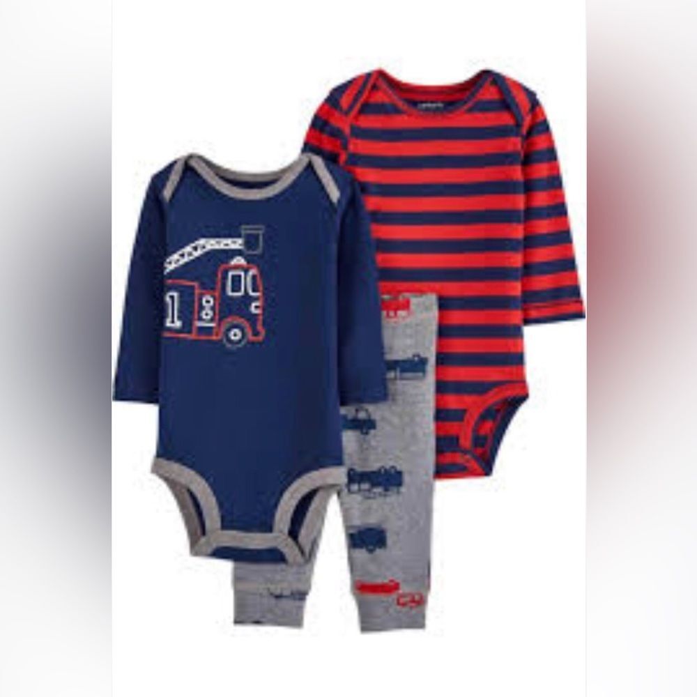 Carter’s red/gray/blue ‘Firetruck’ 3 piece set, size 3m